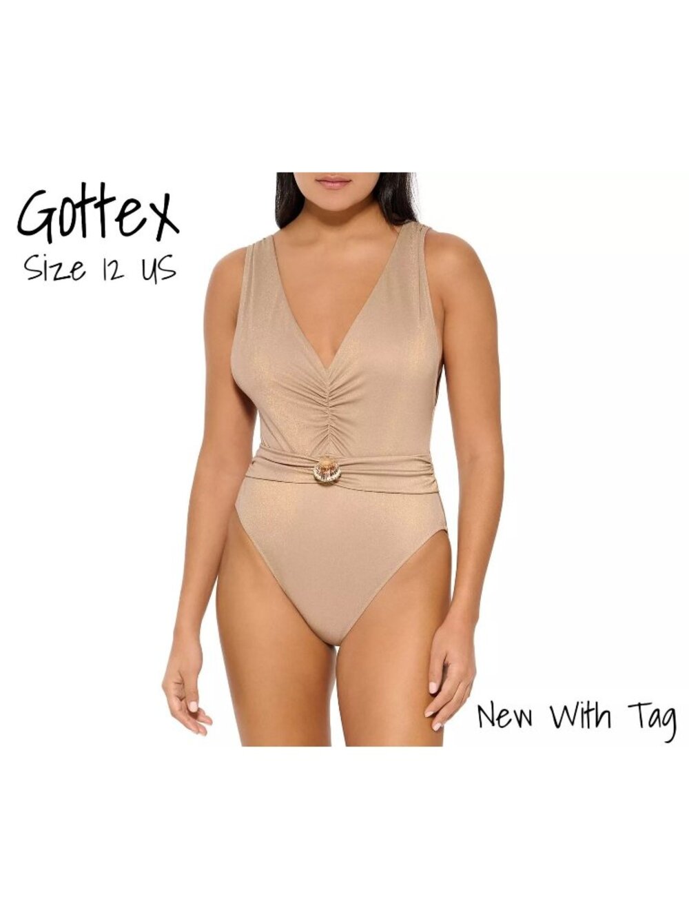 Gottex Women's One Piece Swimsuit, Deep Plunge Style, Size 12, New With Tags